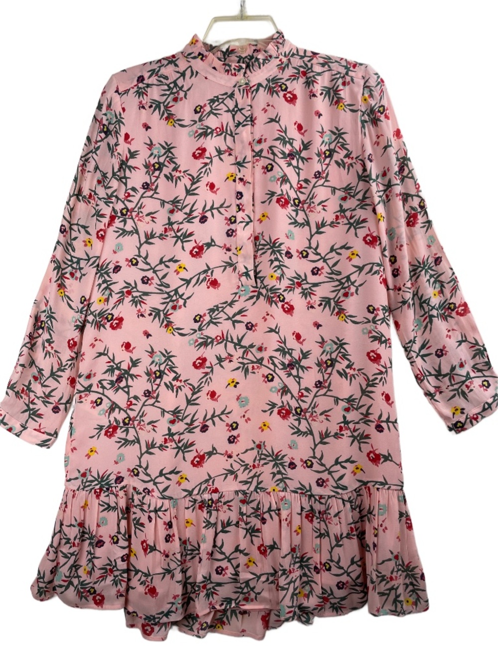 LOFT Pink Floral Ruffled Neck Shift Dress Flounce Hem XS - Picture 2 of 9